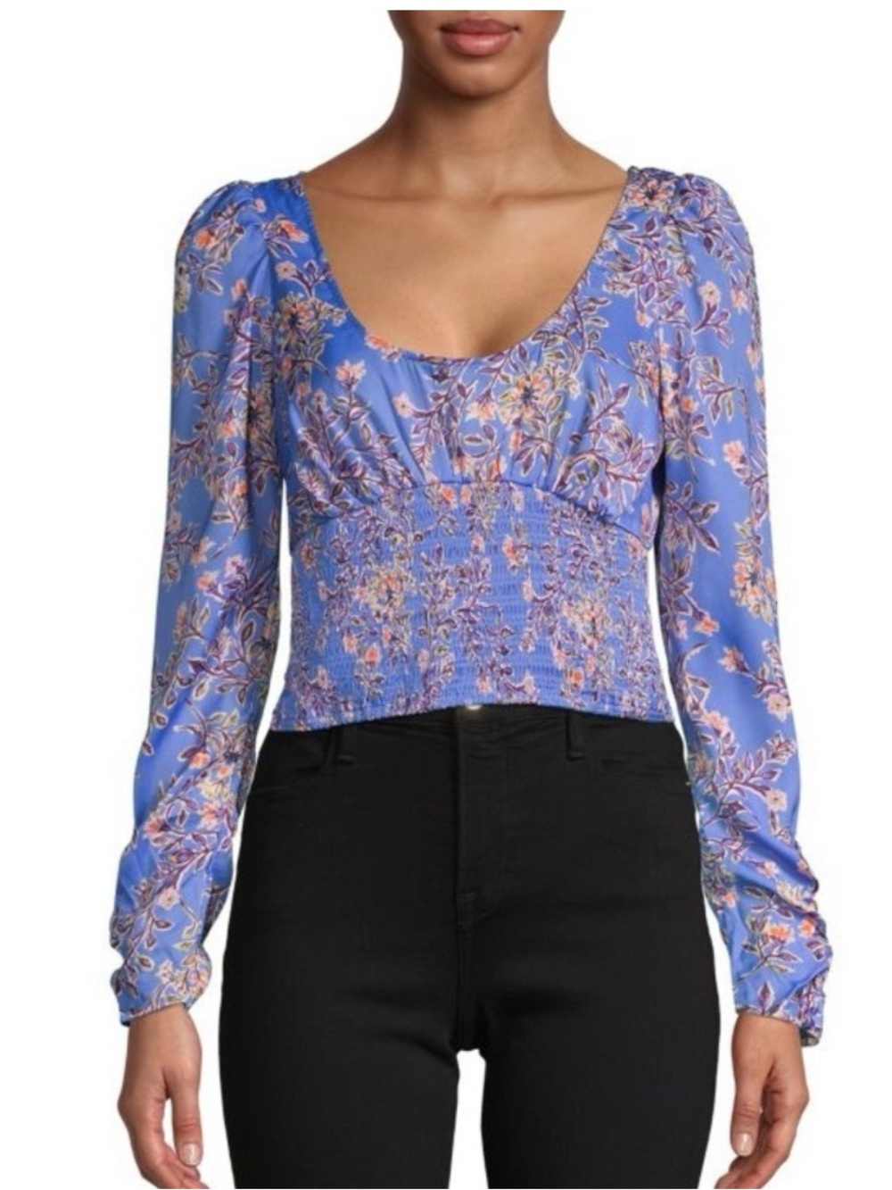 FREE PEOPLE Santiago Print Blouse in Blue
